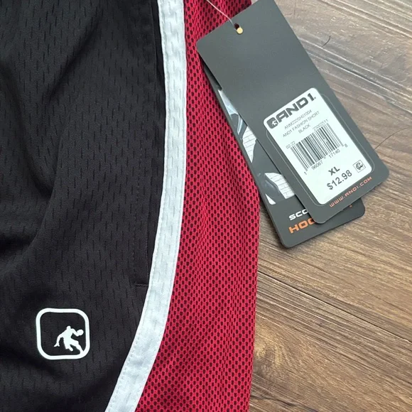 AND1 Black and Red Athletic Shorts - Picture 2 of 5